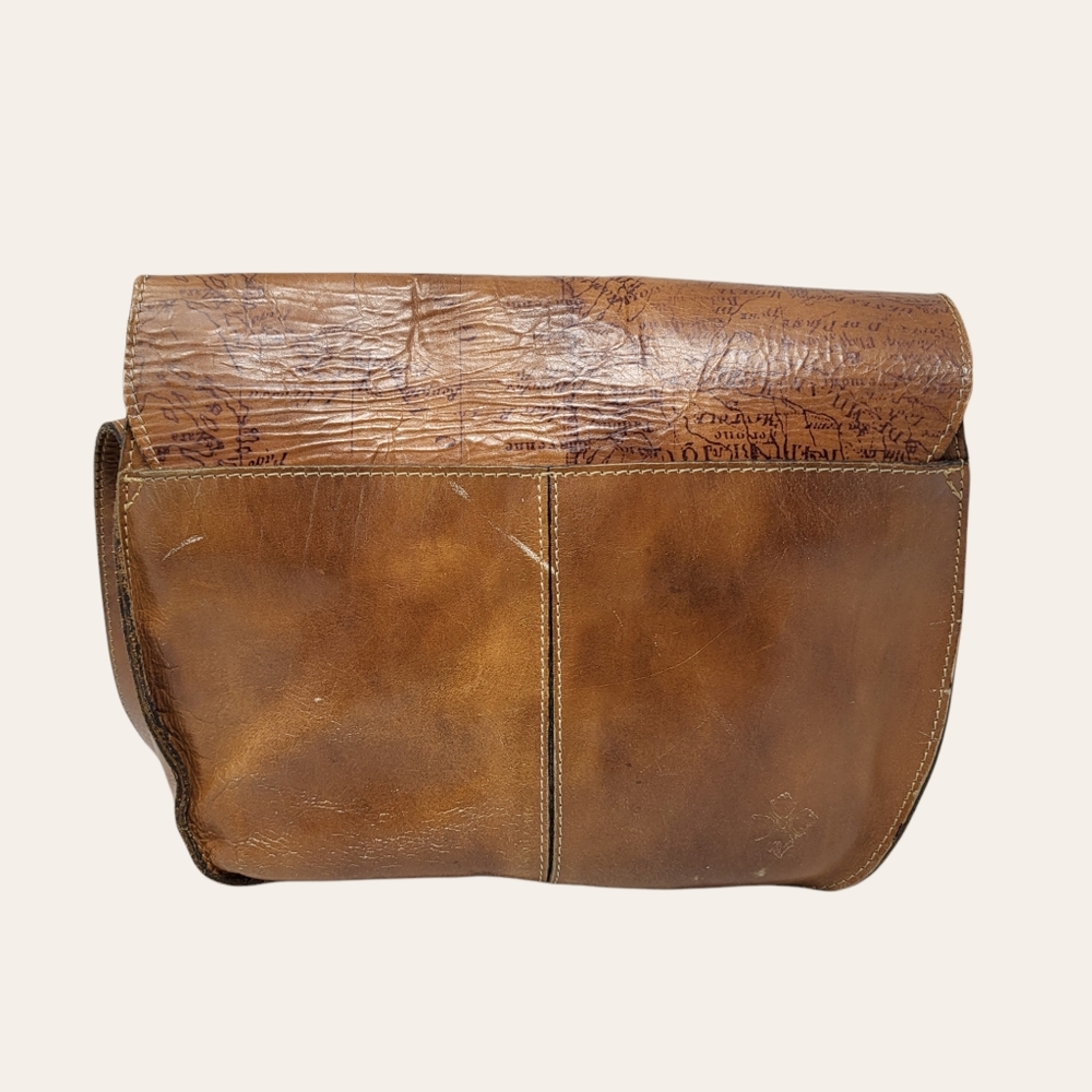 Patricia Nash Brown Leather Map-Print Shoulder Bag - Picture 3 of 15
